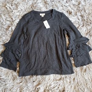 Style & Co Heathered Black Layered Bell Sleeve Top